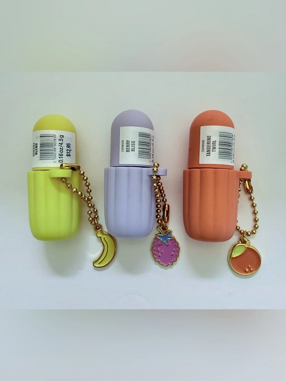NWT Bath & Body Works Lip Oil Set of 3 Fruit Charm Keychains